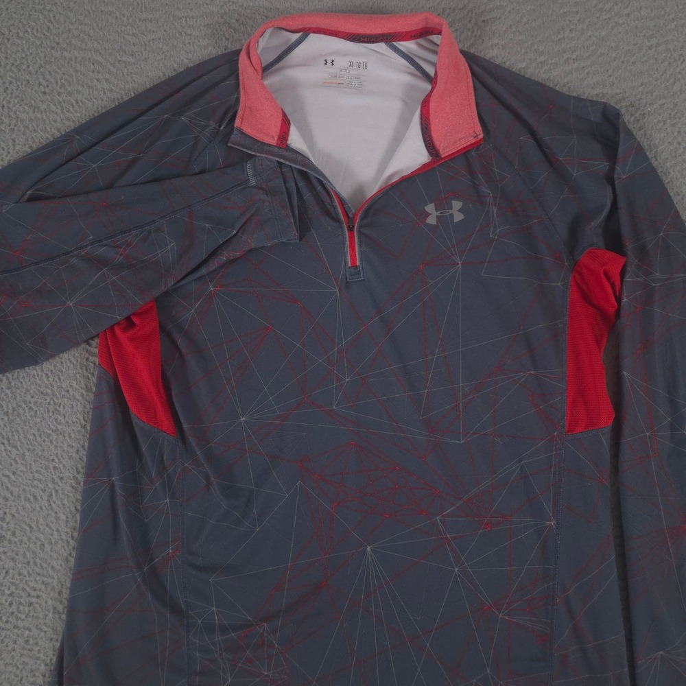 Under Armour Pullover Mens XL Grey Launch Run Geometric 1/4 Zip Thumbholes